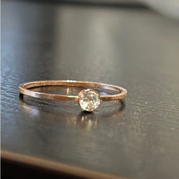 Minimalist Solitaire Ring - Gold tone with clear stone - Picture 1 of 3
